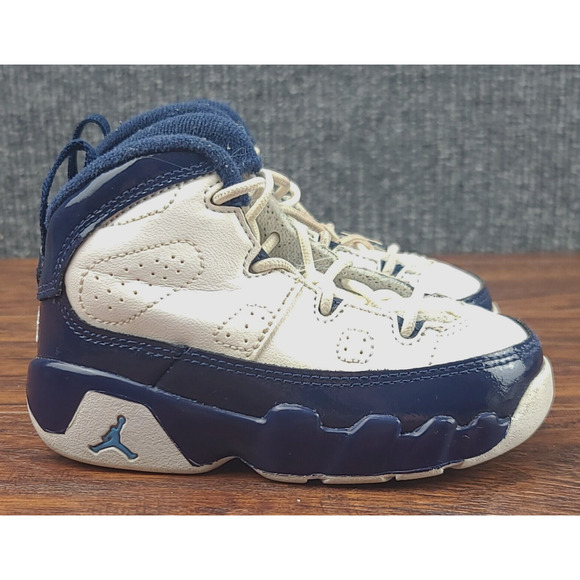 Jordan Retro 9 Toddler Sneakers Size 6C White Navy Blue Athletic Footwear - Picture 1 of 9